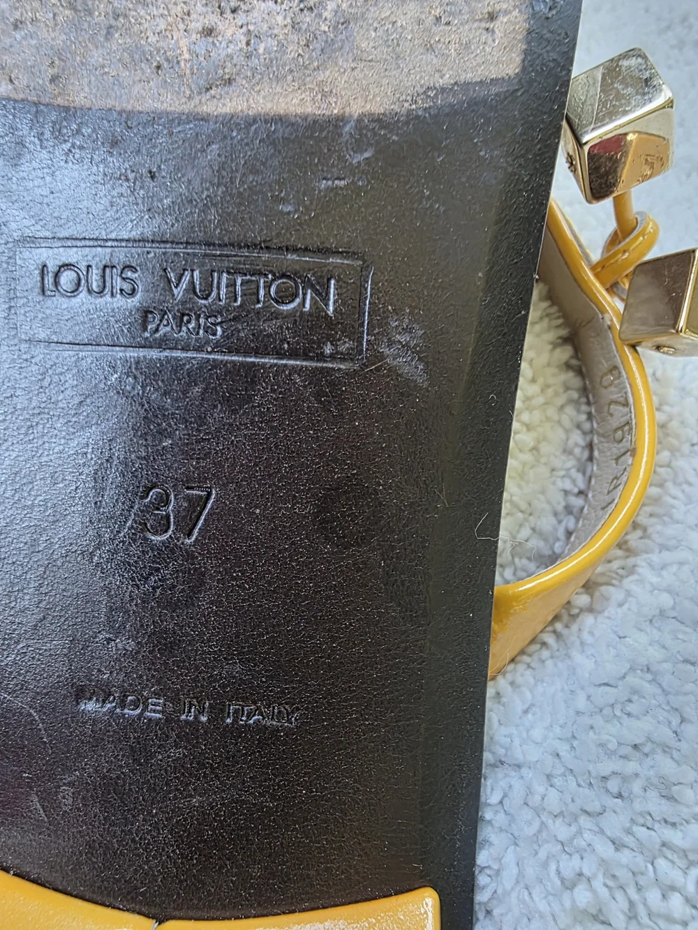 Louis Vuitton Patent Leather Yellow Strappy Square-Toe Sandals Size 37